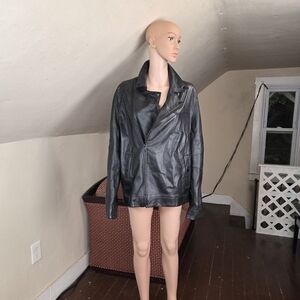Ron Tomson Los Angeles Black Leather Moto Jacket Asymmetrical Zip Size XXL